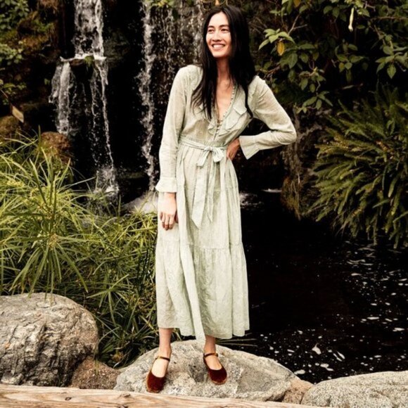 💕DOEN💕 Assam Dress Sweet Daisy Light Green Micro Floral Print Medium - NO BELT - Picture 5 of 16